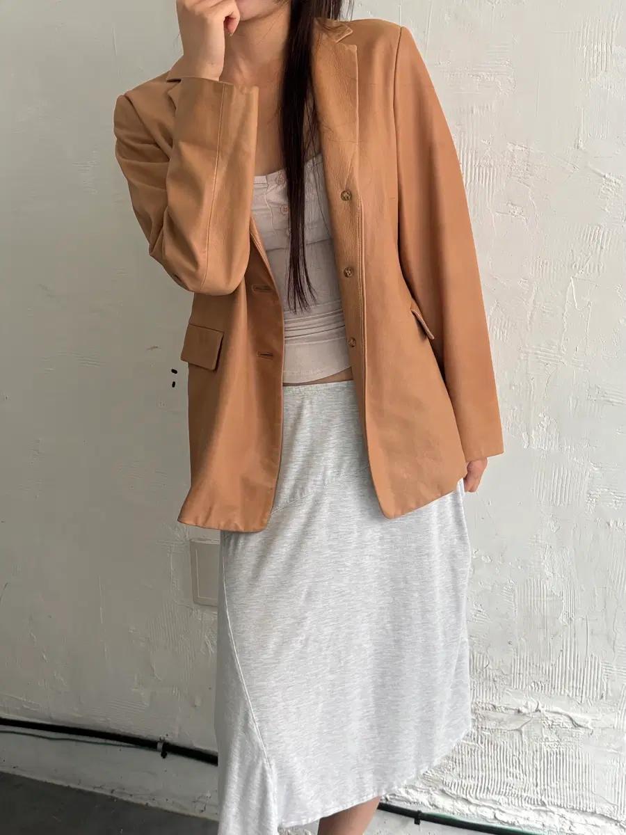 Jil Sander 질샌더 카멜 레더 블레이저 자켓 4