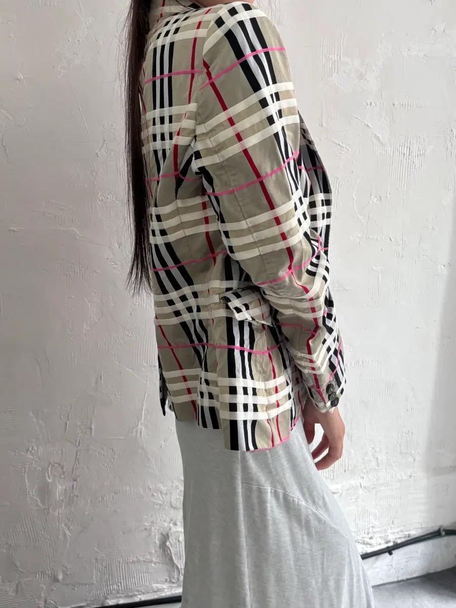Burberry 버버리 핑크 라인 체크 원버튼 블레이저 자켓 5