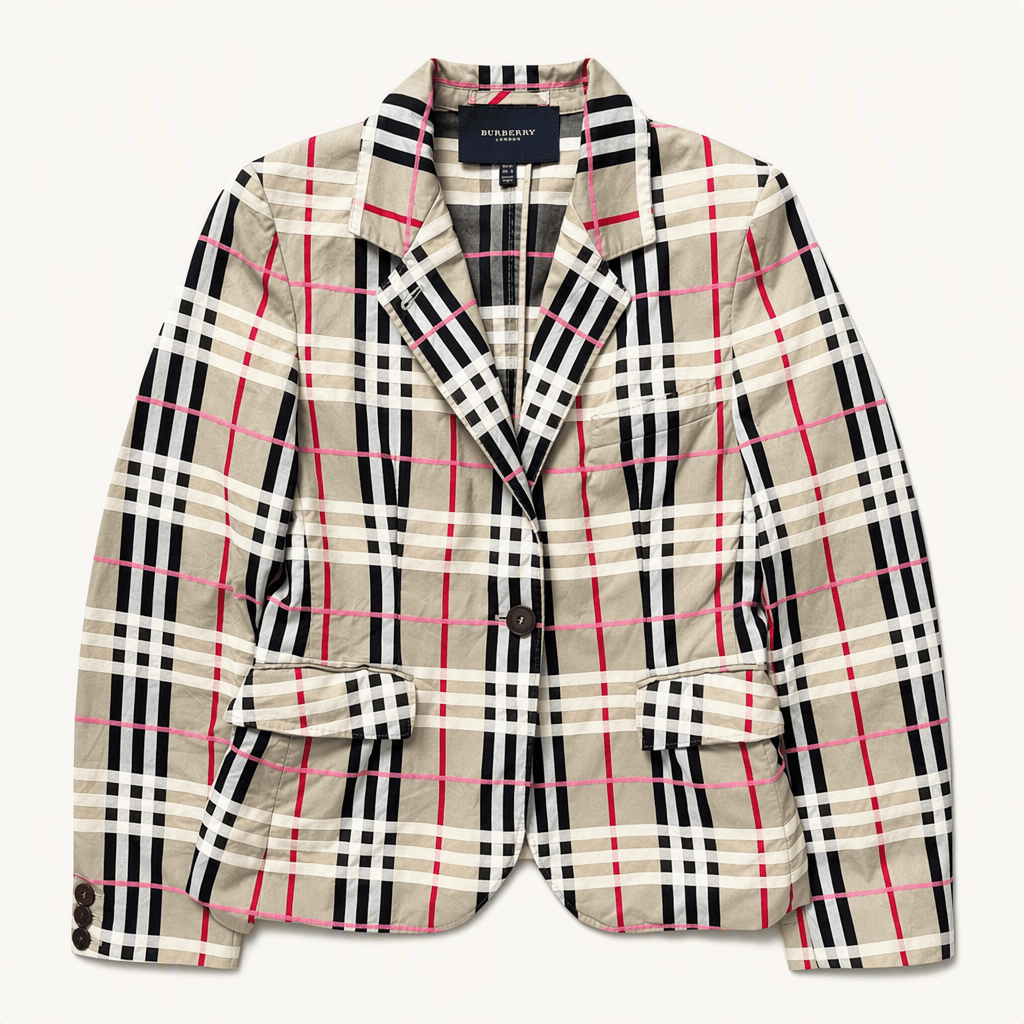 Burberry 버버리 핑크 라인 체크 원버튼 블레이저 자켓 착용컷