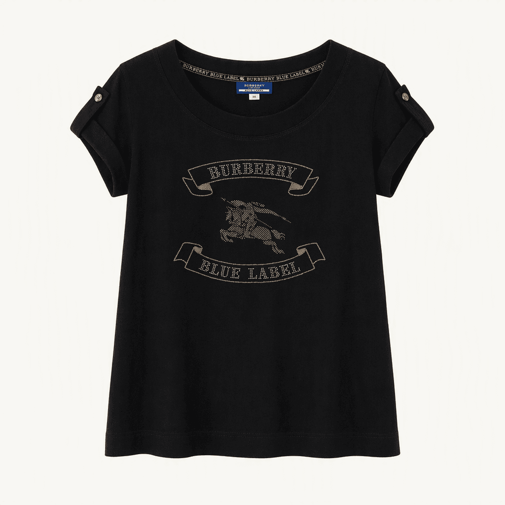 Burberry 버버리 블루라벨 블랙 롤업 비즈 로고 티셔츠