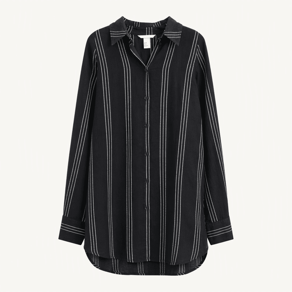 H&M 블랙 스트라이프 셔츠 xs사이즈 착용컷