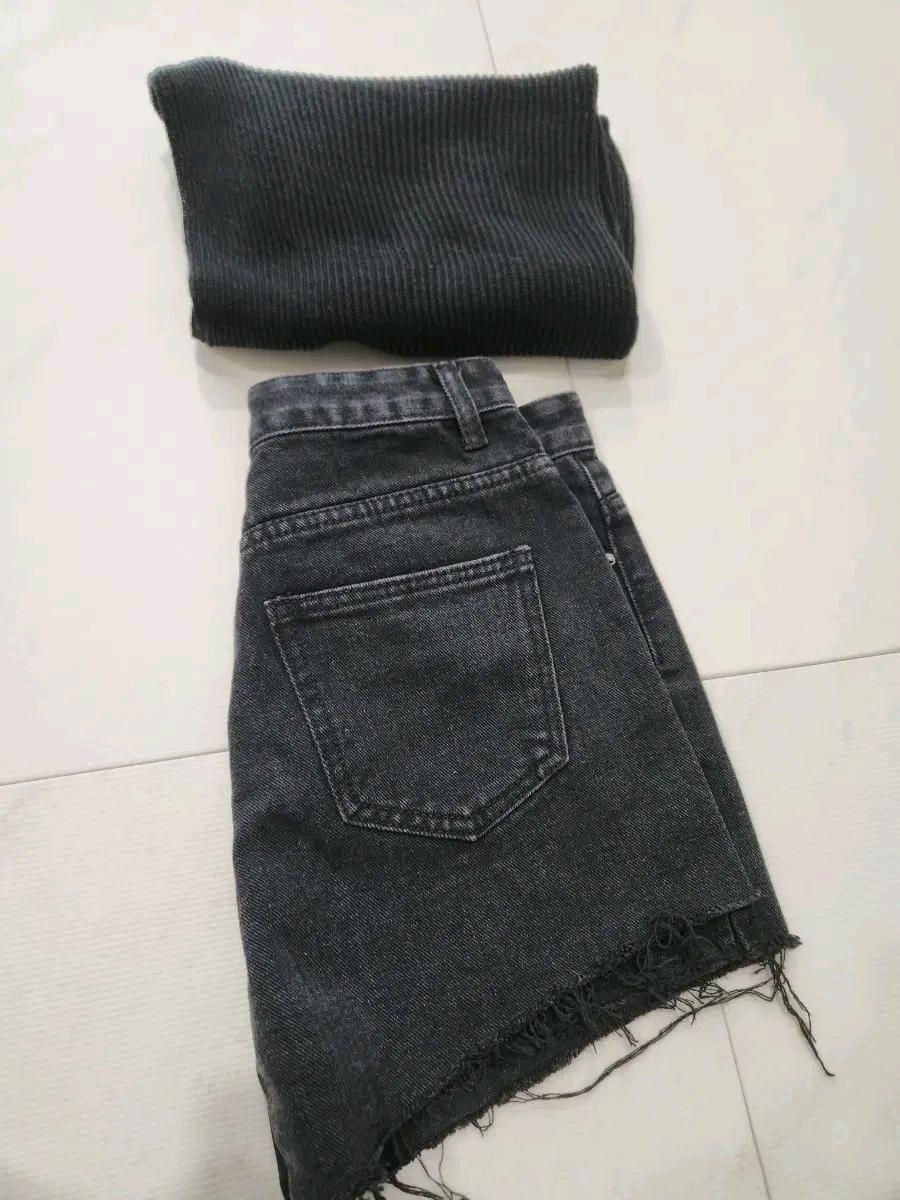 블랙 데님 반바지 컷팅 숏팬츠s사이즈 4