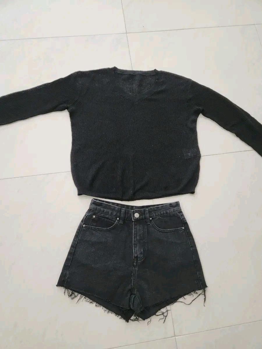블랙 데님 반바지 컷팅 숏팬츠s사이즈 5