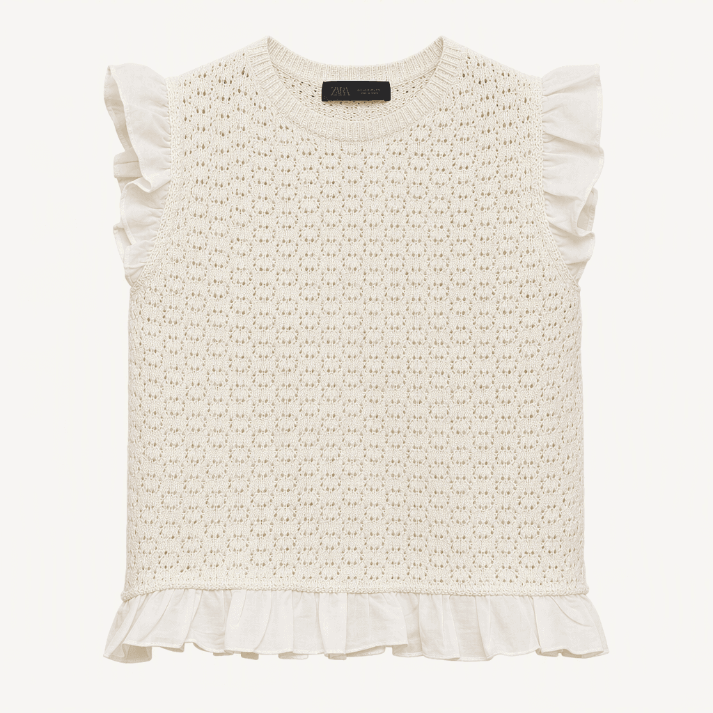 ZARA 자라 프릴 크로쉐 니트 탑 아이보리