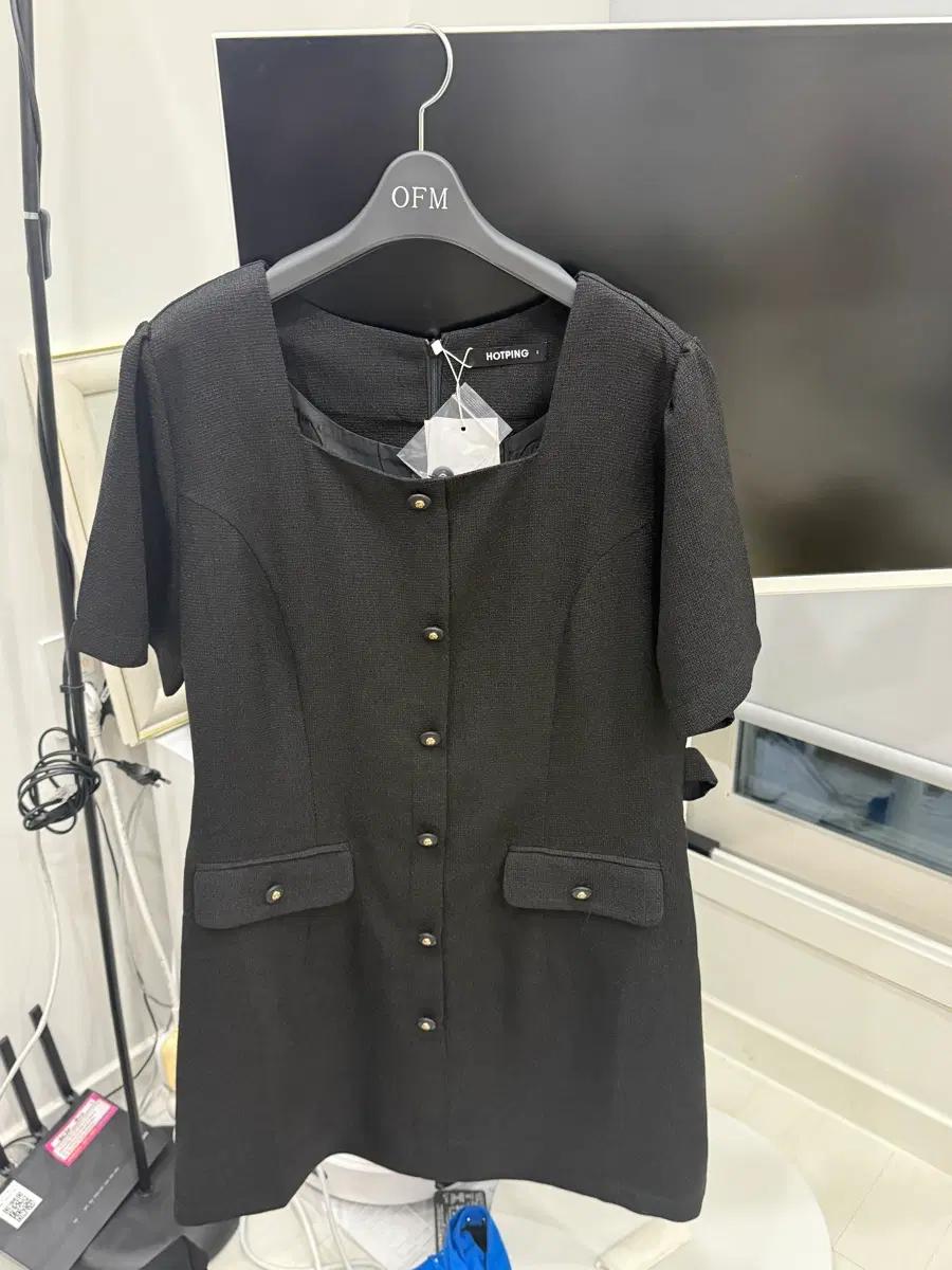 핫핑 하객룩 로스카 스퀘어넥 비죠 트위드 반팔 미니 원피스 2