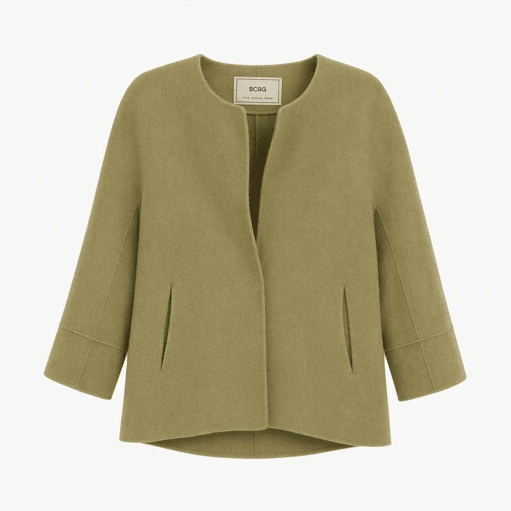BCBG 비씨비지 올리브 노카라 자켓코트