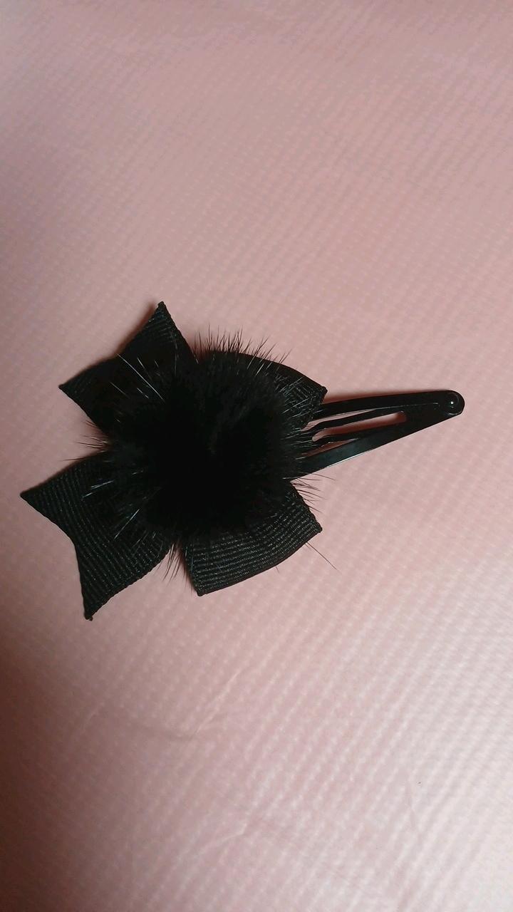 블랙 리본 퍼 장식 헤어핀 6
