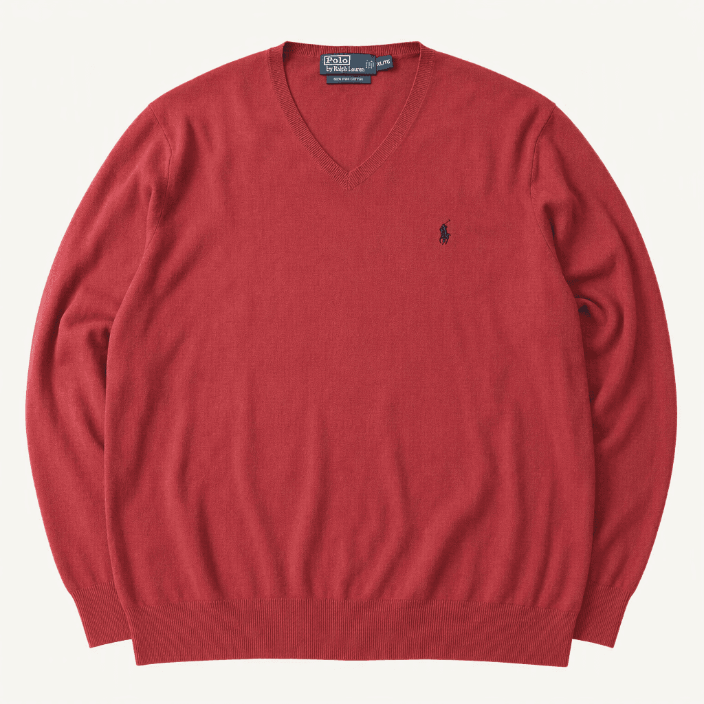 CA987 XL 폴로 00s 피마코튼 브렉레드 V넥 니트 스웨터 착용컷