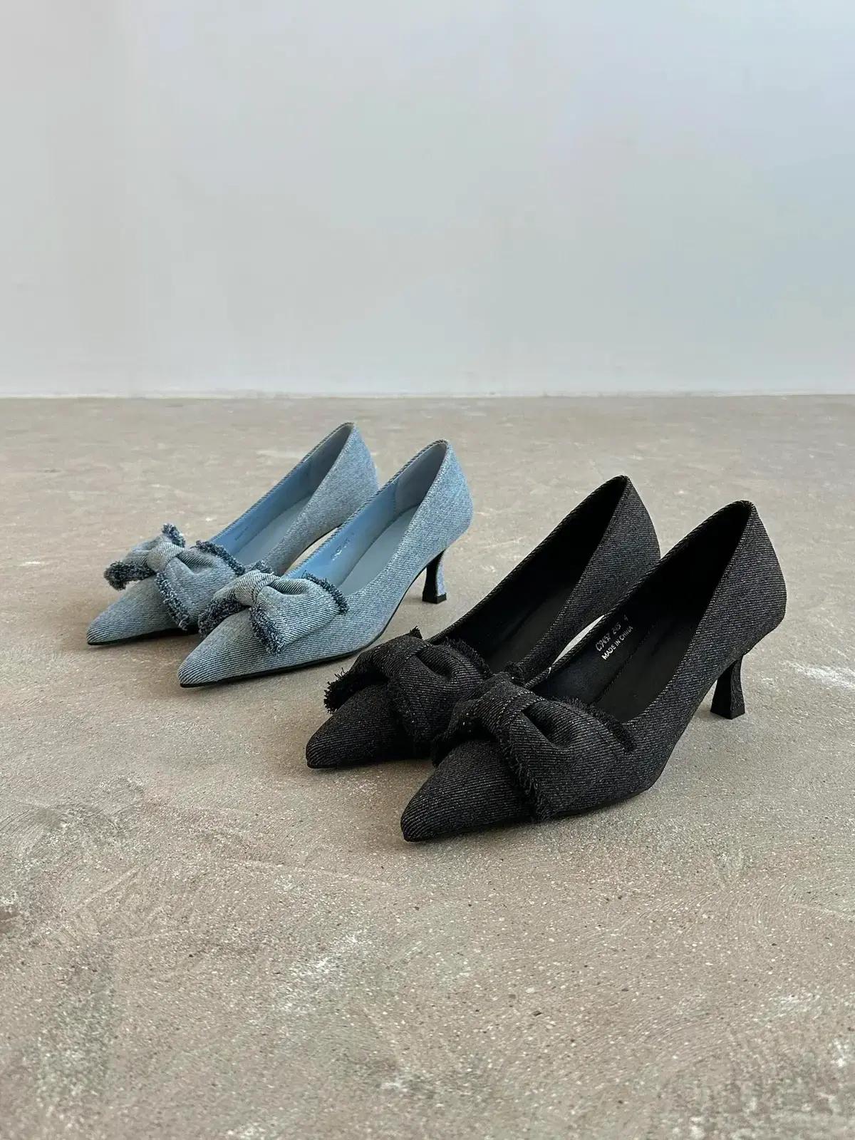 @세일 9457 블루 245-데님 리본힐 7cm 펌프스-새상품 3
