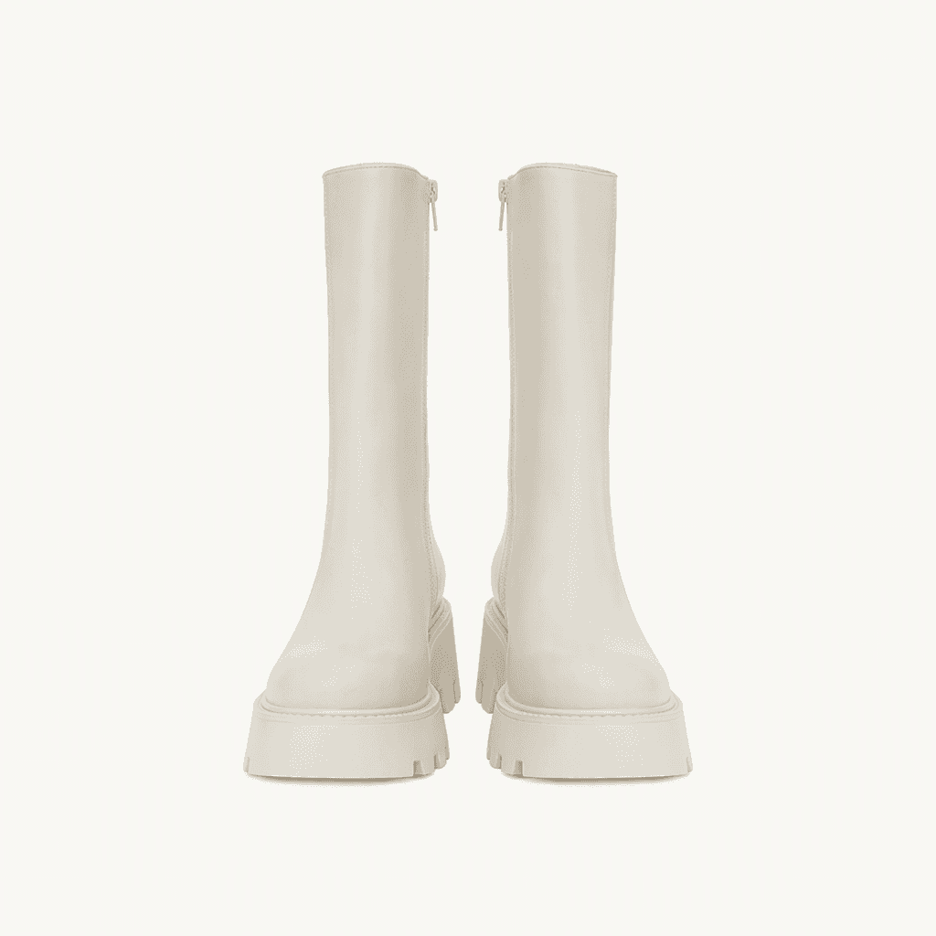 @세일 9414 아이보리 245-통굽 미들부츠 5.5cm 하프부츠-새상품 착용컷