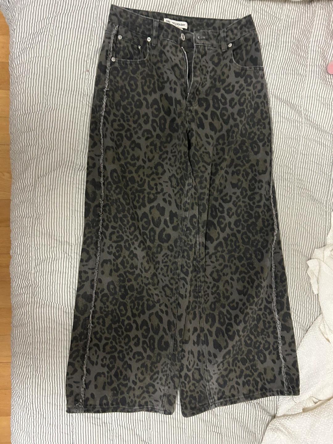 오디너리홀리데이 레오파드 와이드 팬츠 (카키) 4