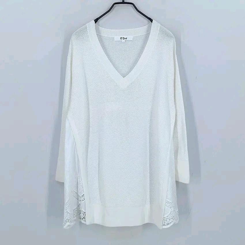 오즈세컨 여 춘추 딥V 루즈핏 8부소매니트 아이보리85 (HU43955) 2
