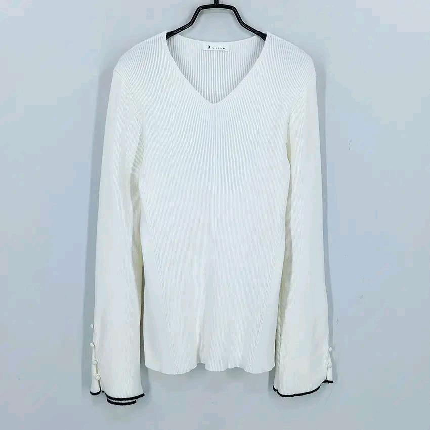 잇미샤 여성 춘추 소매나팔 골지니트티 아이보리55 (HU43967) 2