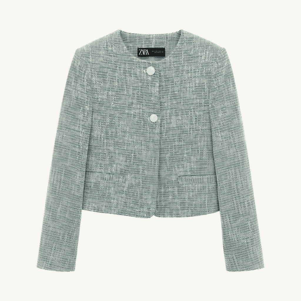 [미착용 택O.새상품/자라 ZARA) 텍스처 트위드 크롭 자켓
