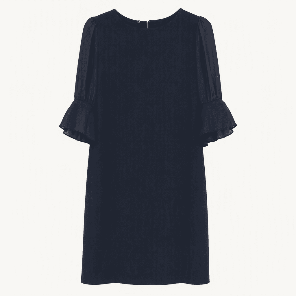 샤트렌 쉬폰 소매 벨프릴 원피스 네이비