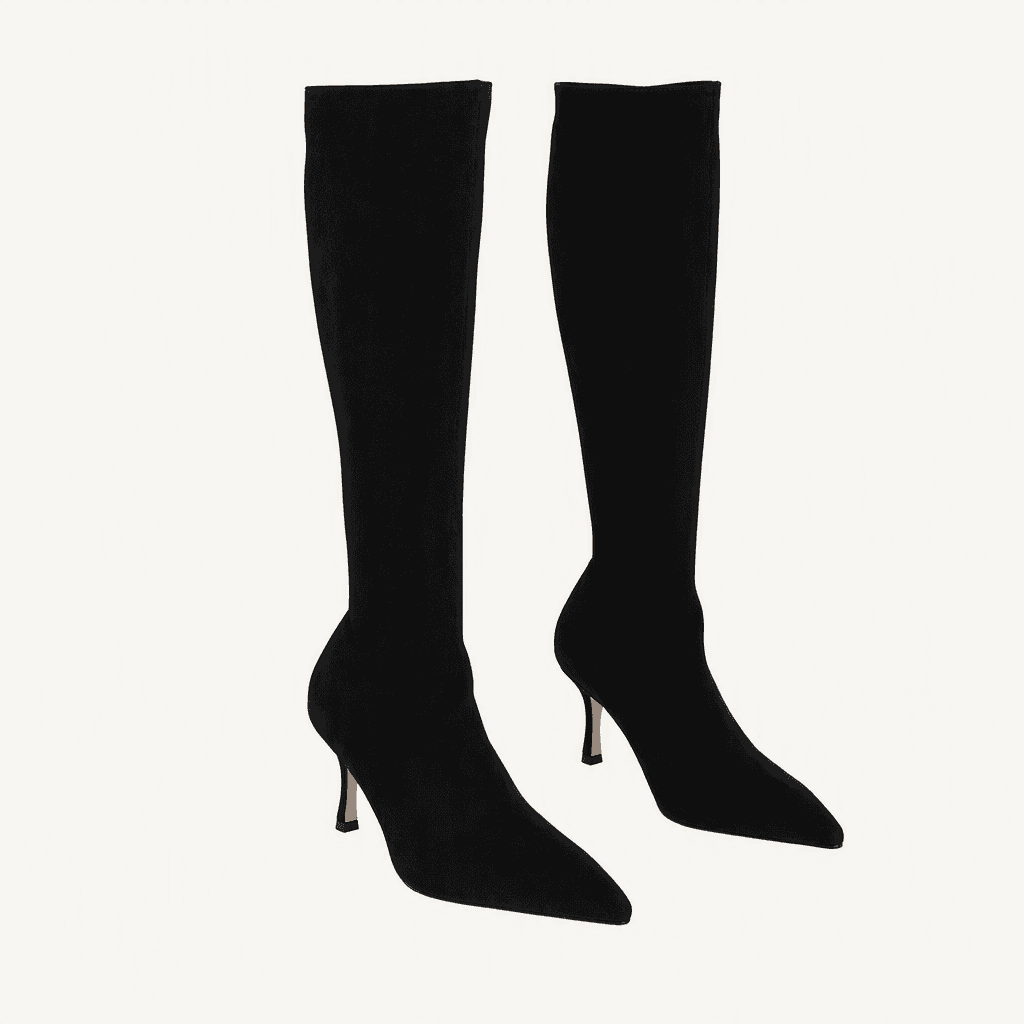 @세일 9324 블랙 225-스웨이드 롱부츠 7.5cm 스림핏 여성롱부츠-새상품 착용컷