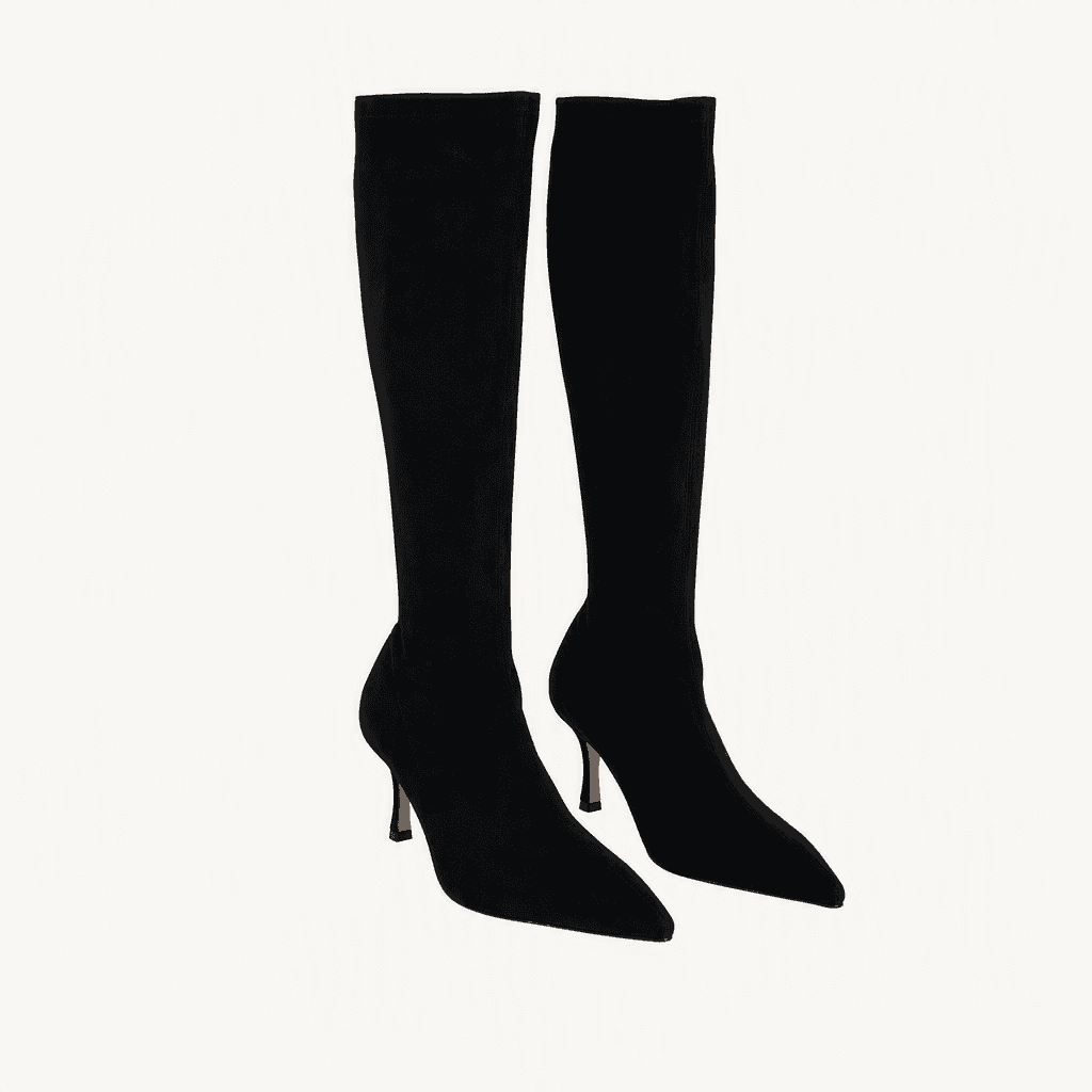 @세일 9324 블랙 230-스웨이드 롱부츠 7.5cm 스림핏 여성롱부츠-새상품 착용컷