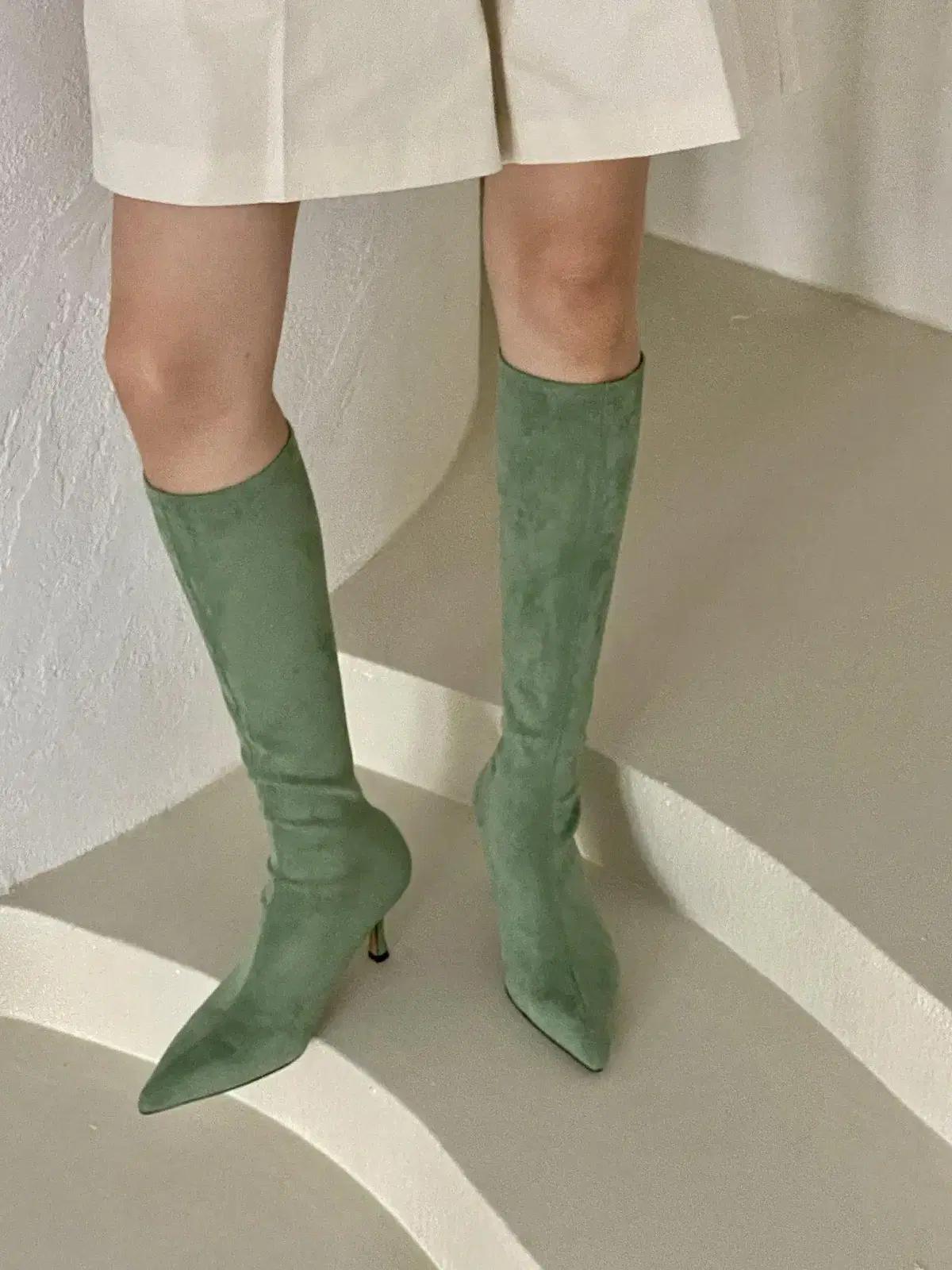 @세일 9324 민트 225-스웨이드 롱부츠 7.5cm 스림핏 여성롱부츠-새상품 3