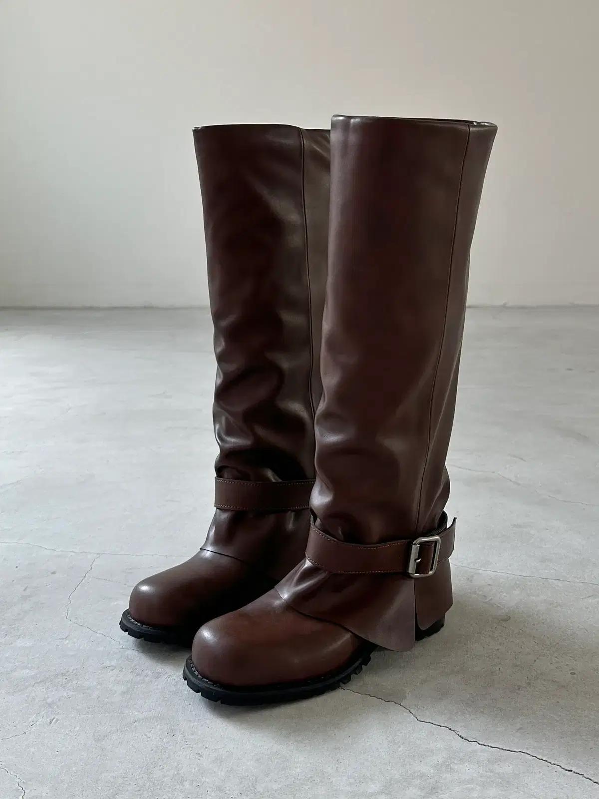 @9489 브라운 230-빈티지 폴드오버부츠 5.5cm 워머 롱부츠-새상품 2