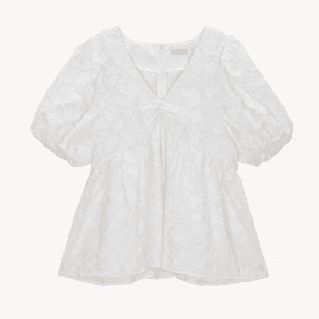 JACQUARD RIBBON BLOUSE (WHITE) 착용컷