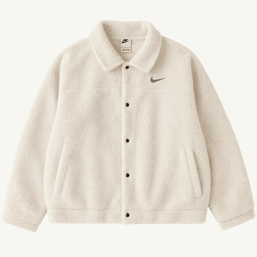 [Nike] 나이키 로고 셰르파 플리스 자켓 아이보리 착용컷