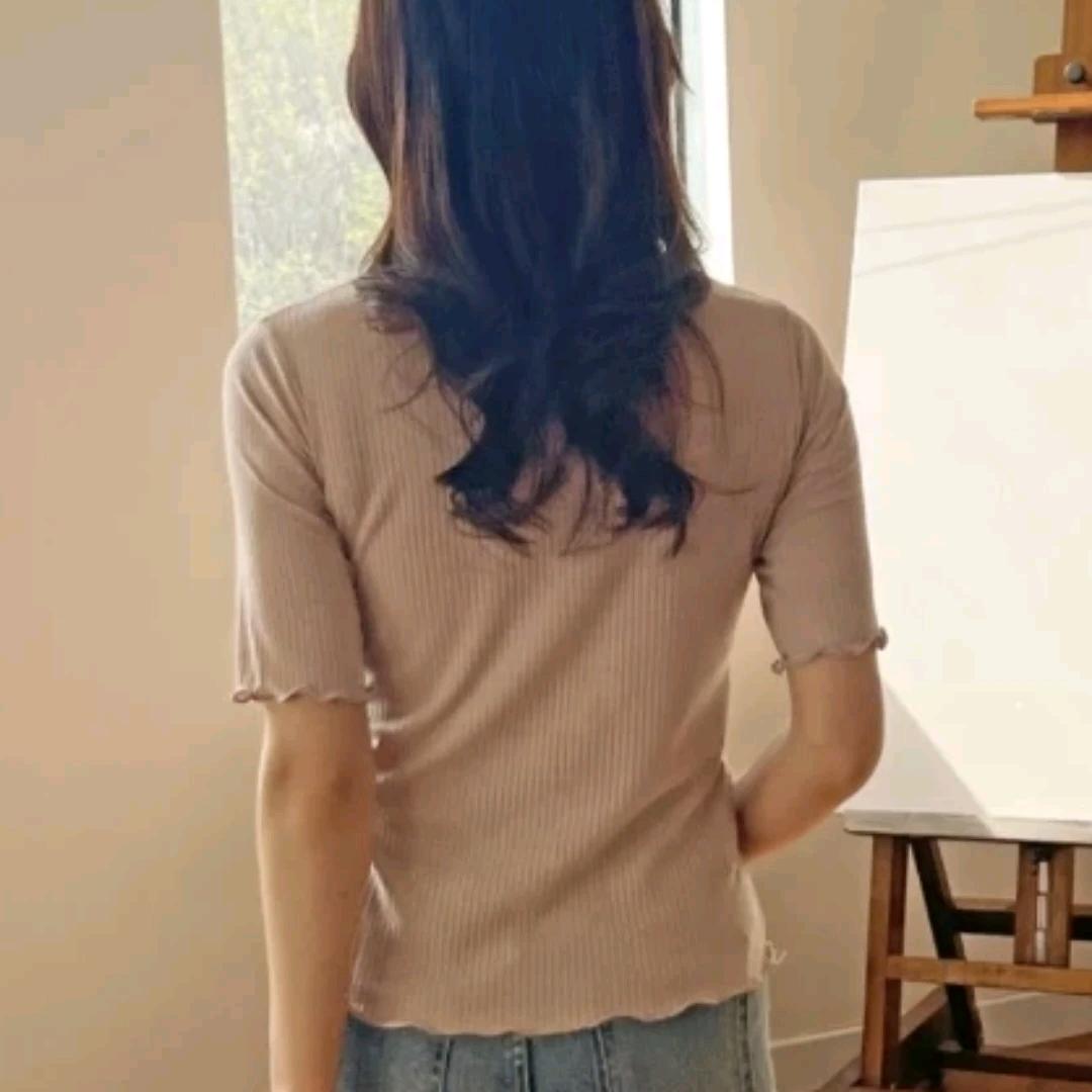 베이지 골지 반팔 티셔츠 6