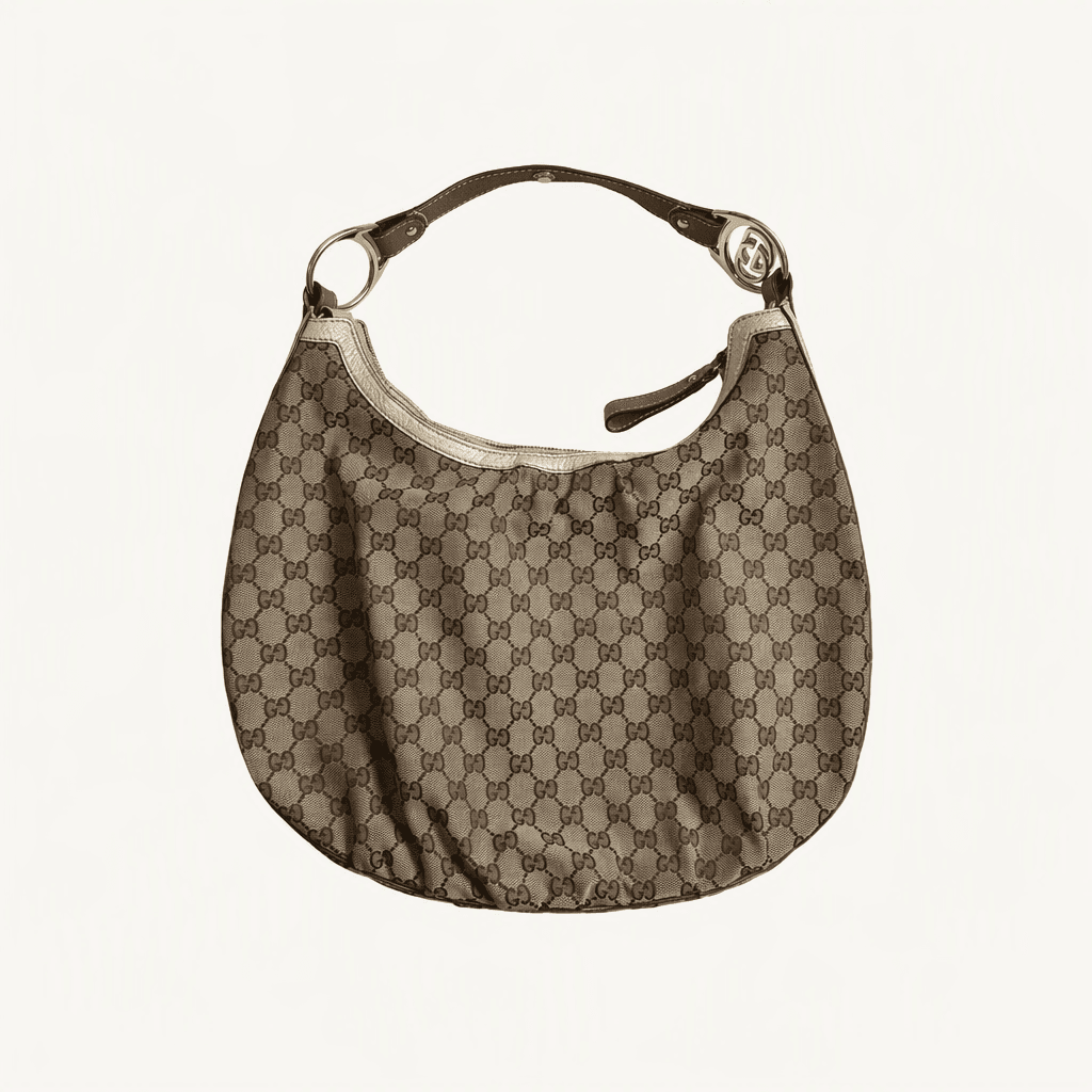 GUCCI GG Canvas Twins Large Hobo Beige Ivory