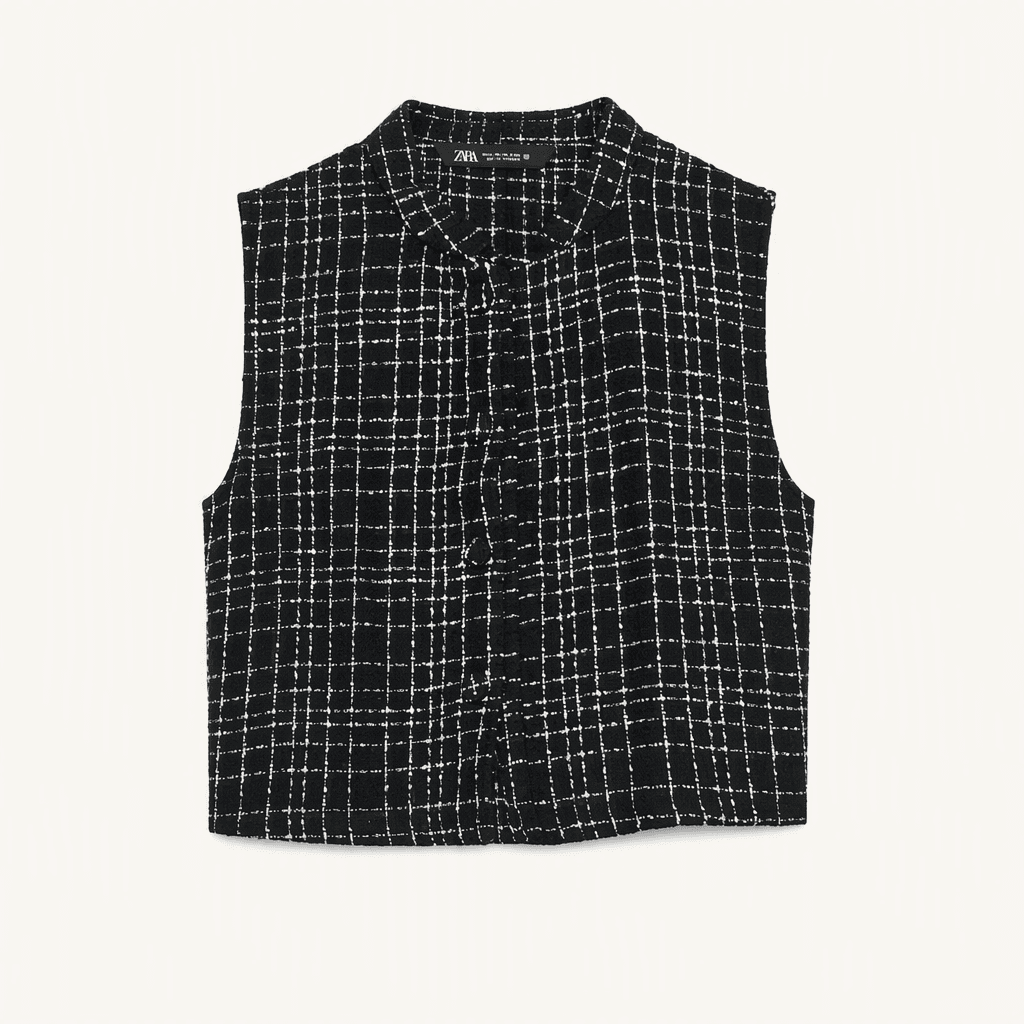 ZARA 자라 트위드 콤비 크롭 블라우스 셔츠 착용컷