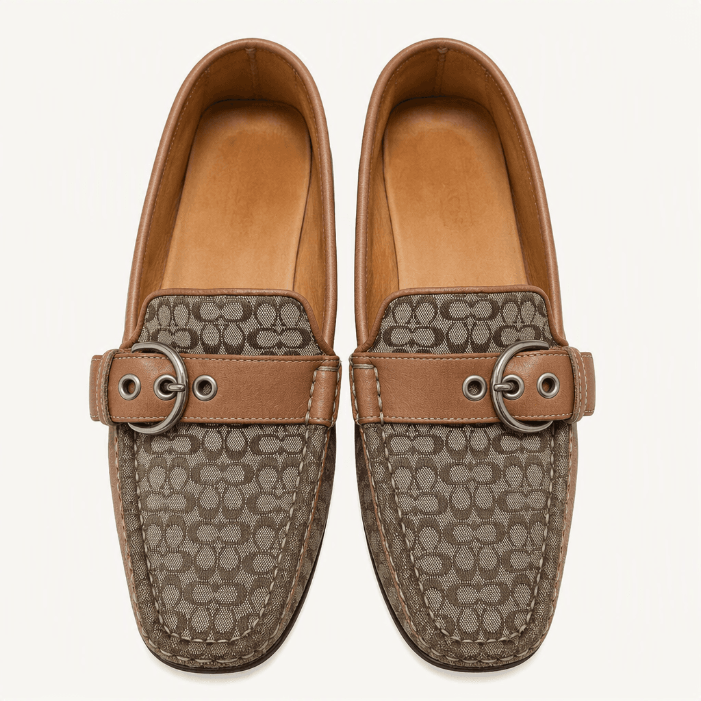 코치 시그니처 캔버스 벨트 로퍼 브라운