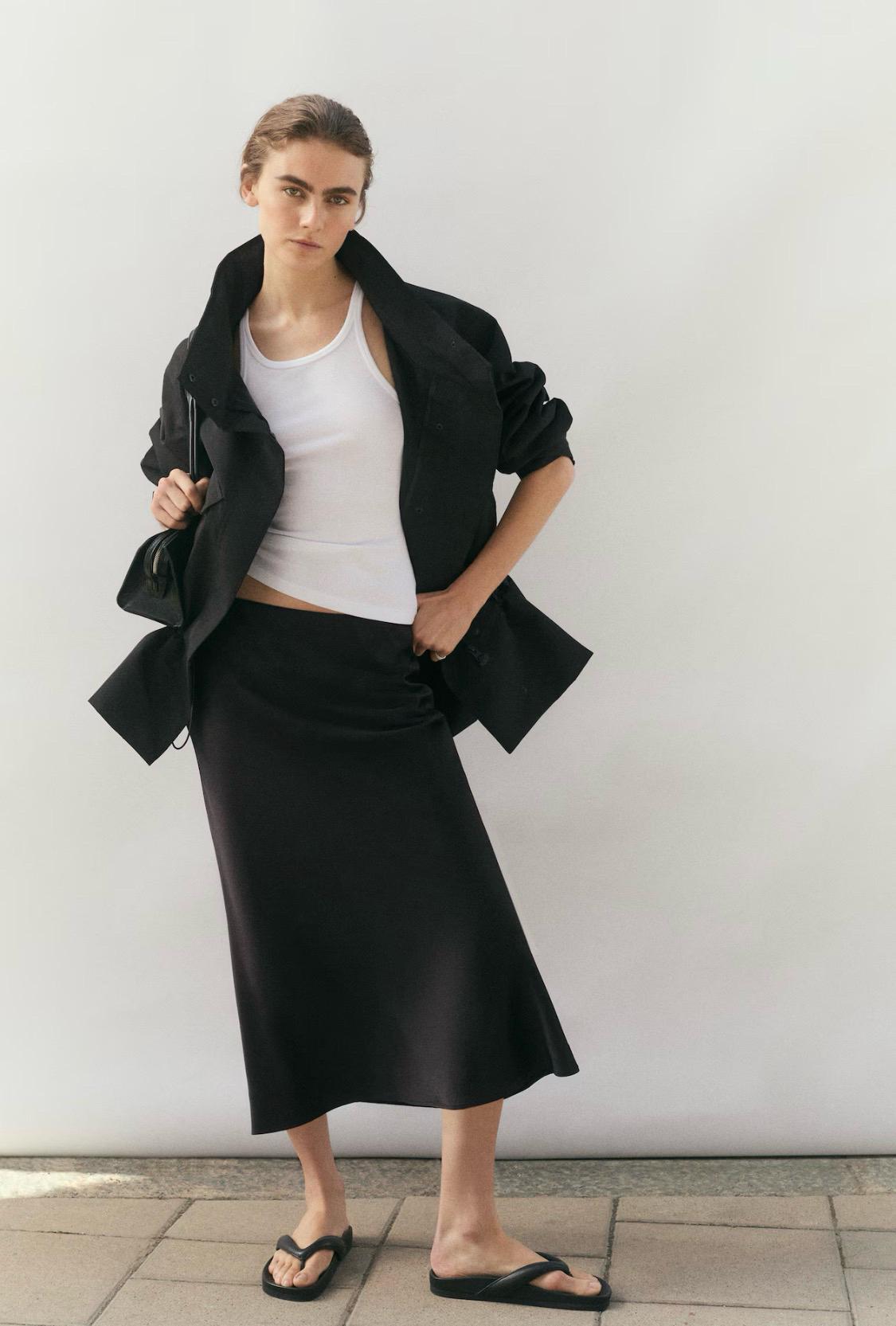 H&M 에이치엔엠 새틴 미디 스커트 블랙 3