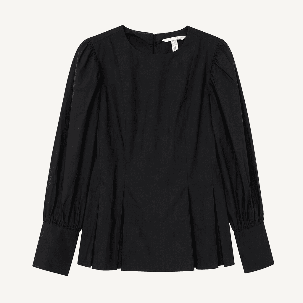 H&M 블랙 코튼 퍼프 슬리브 블라우스