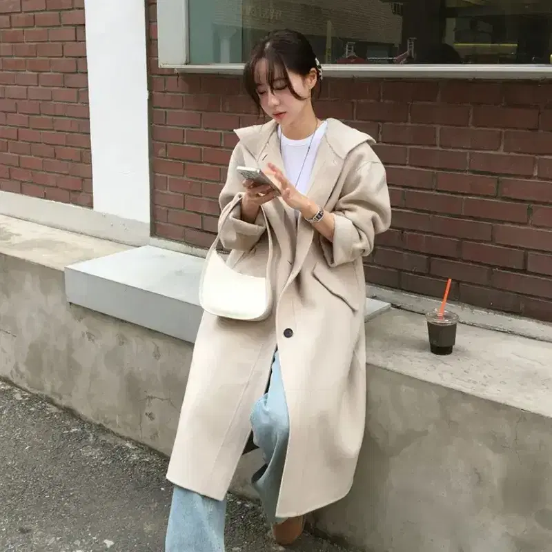 유라고 후디드 울 핸드메이드 코트 (라이트베이지 S) 2