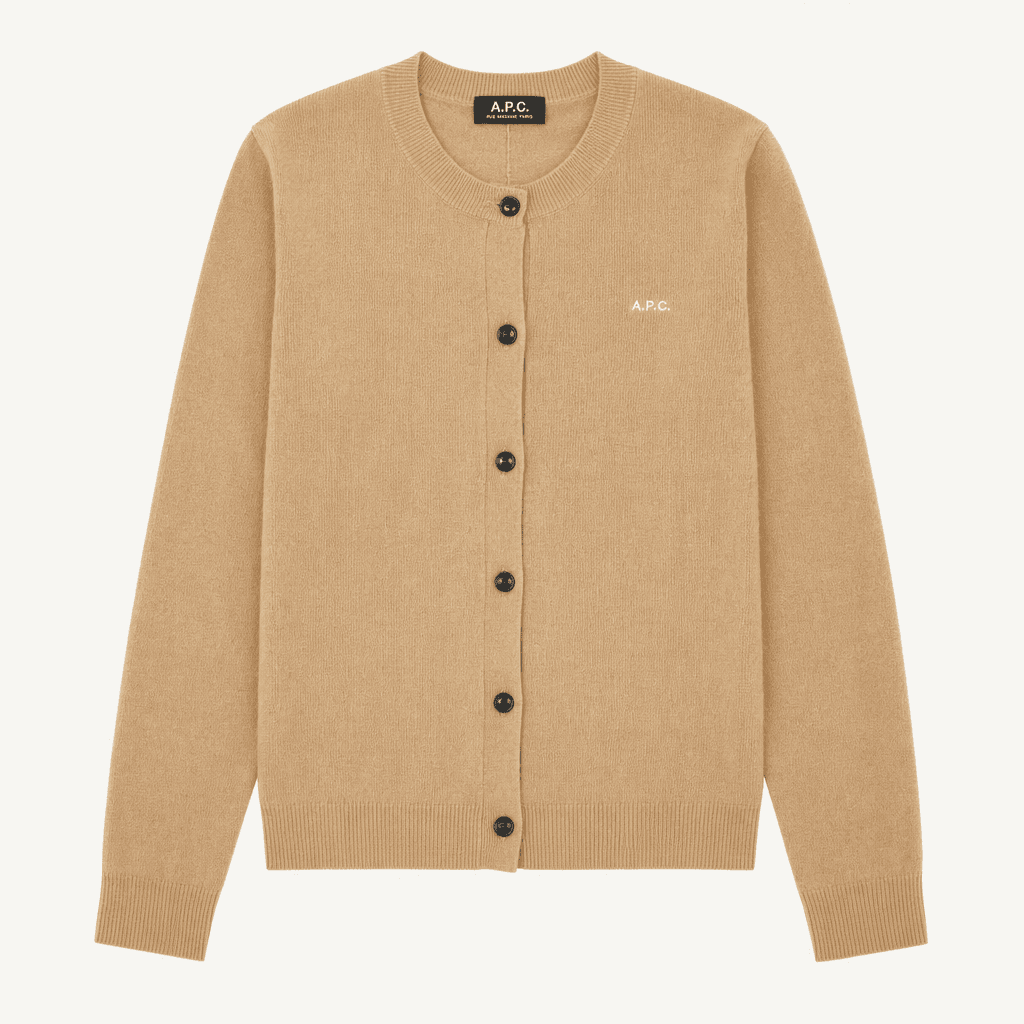 A.P.C 여성용 브라운 니트 가디건 착용컷