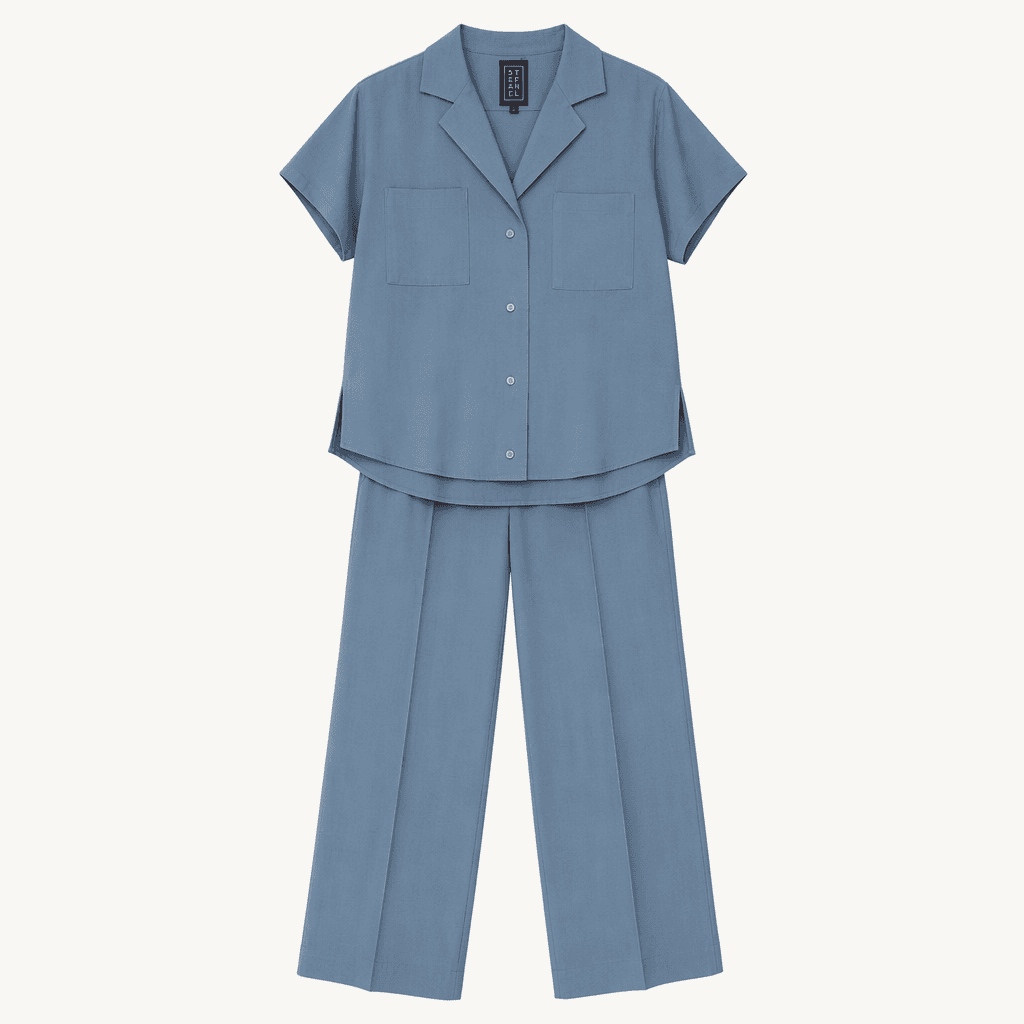 TFNL 블루 반팔 셔츠 팬츠 셋업 세트 착용컷