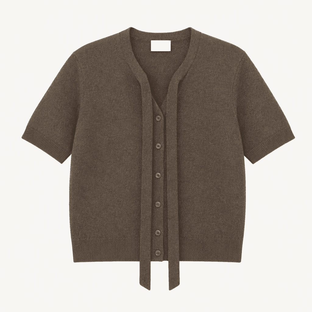 H&M 브라운 리본 반팔 카디건 착용컷