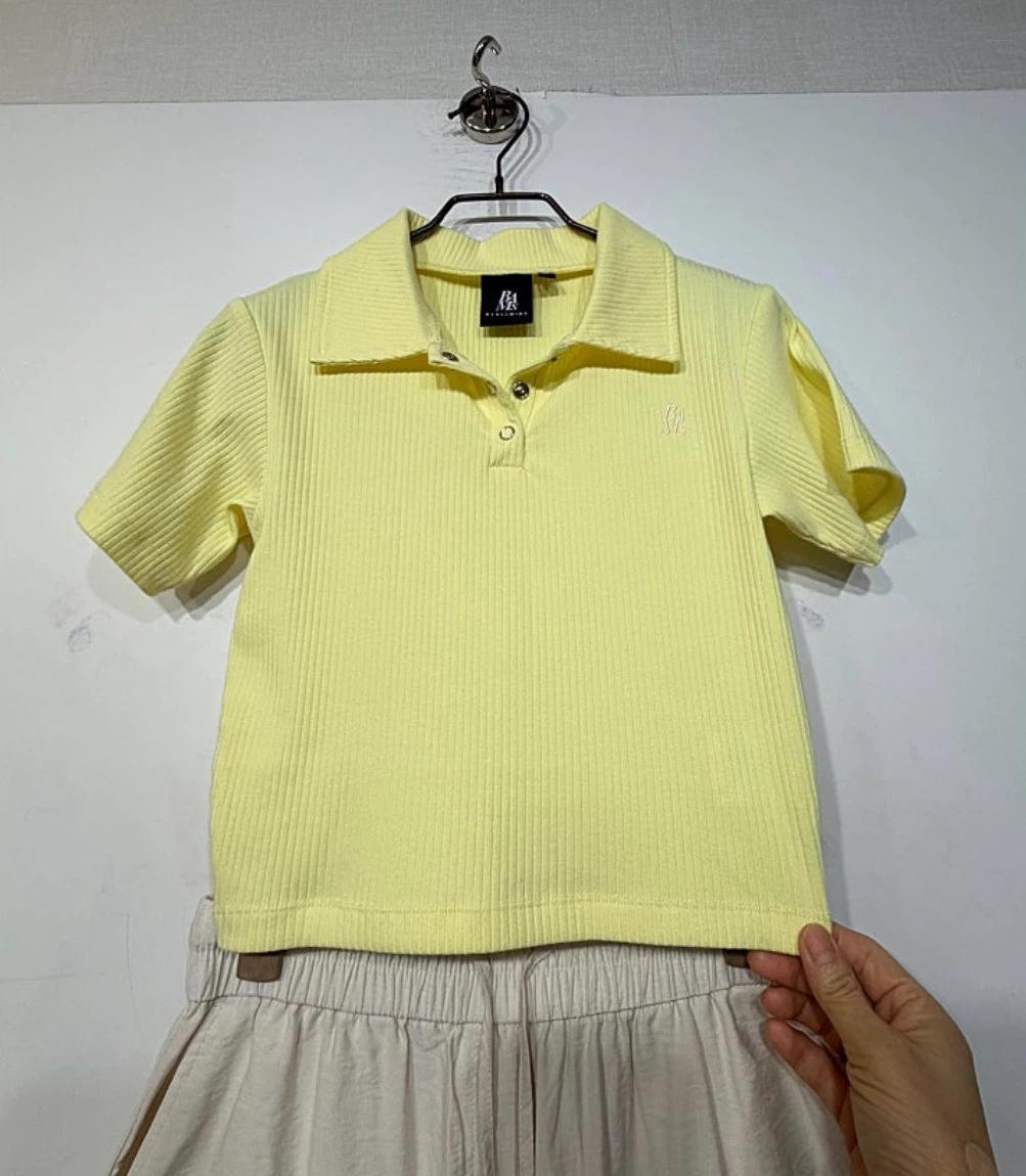 매력적인 옐로우 골지 카라 크롭티 44~55 2