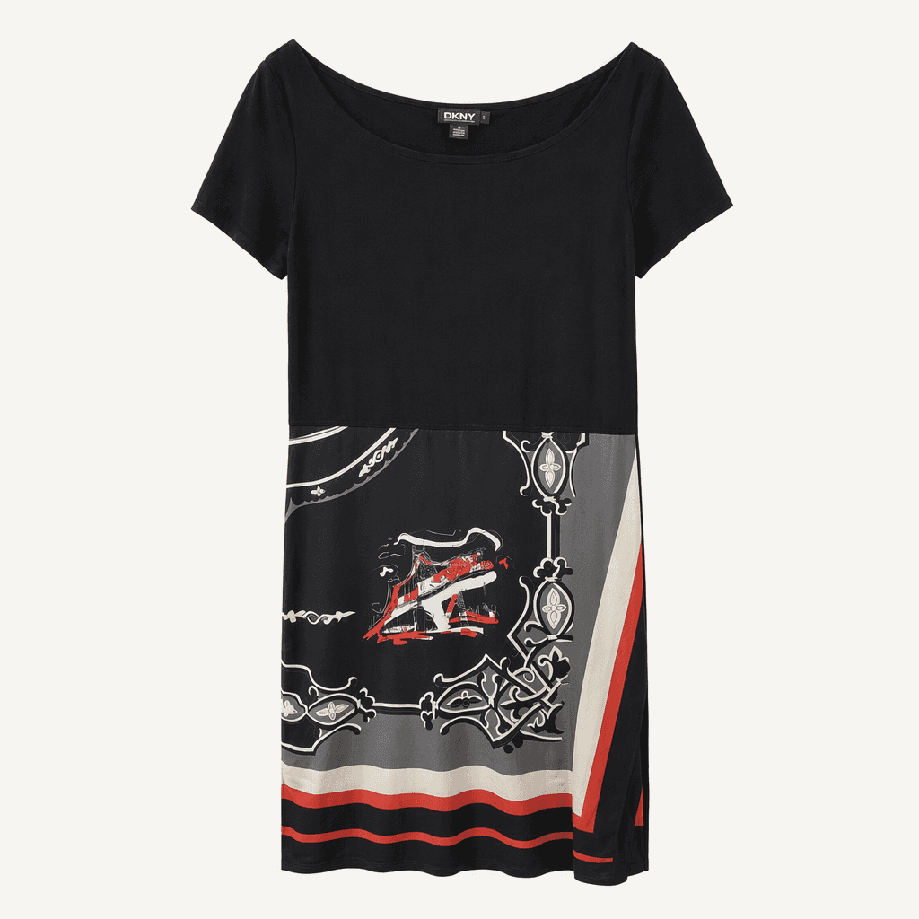DKNY 실크 배색 반팔 미니 원피스 55-66