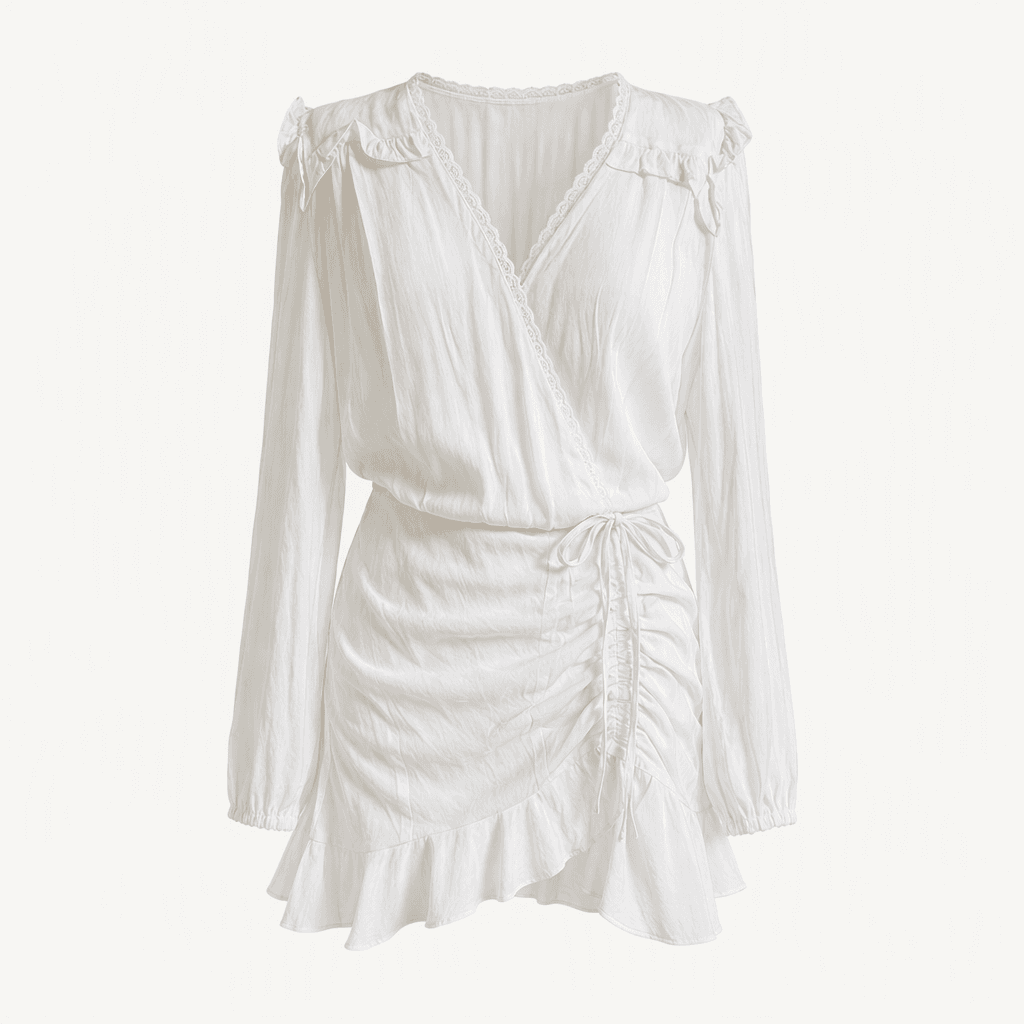 MYDRESS 레이스 셔링 랩 미니 원피스 화이트 55
