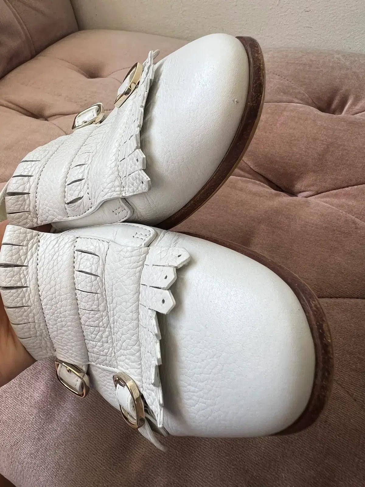 산토니 Santoni 아이보리화이트 페블드레더 프린지버클로퍼 7