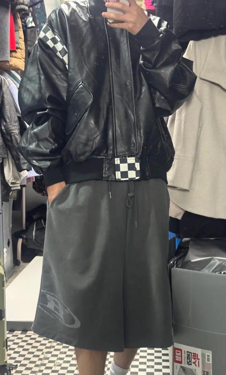 빈티지 Vintage 오버핏 레이링 페이크 레더 집업 체크 자켓 3