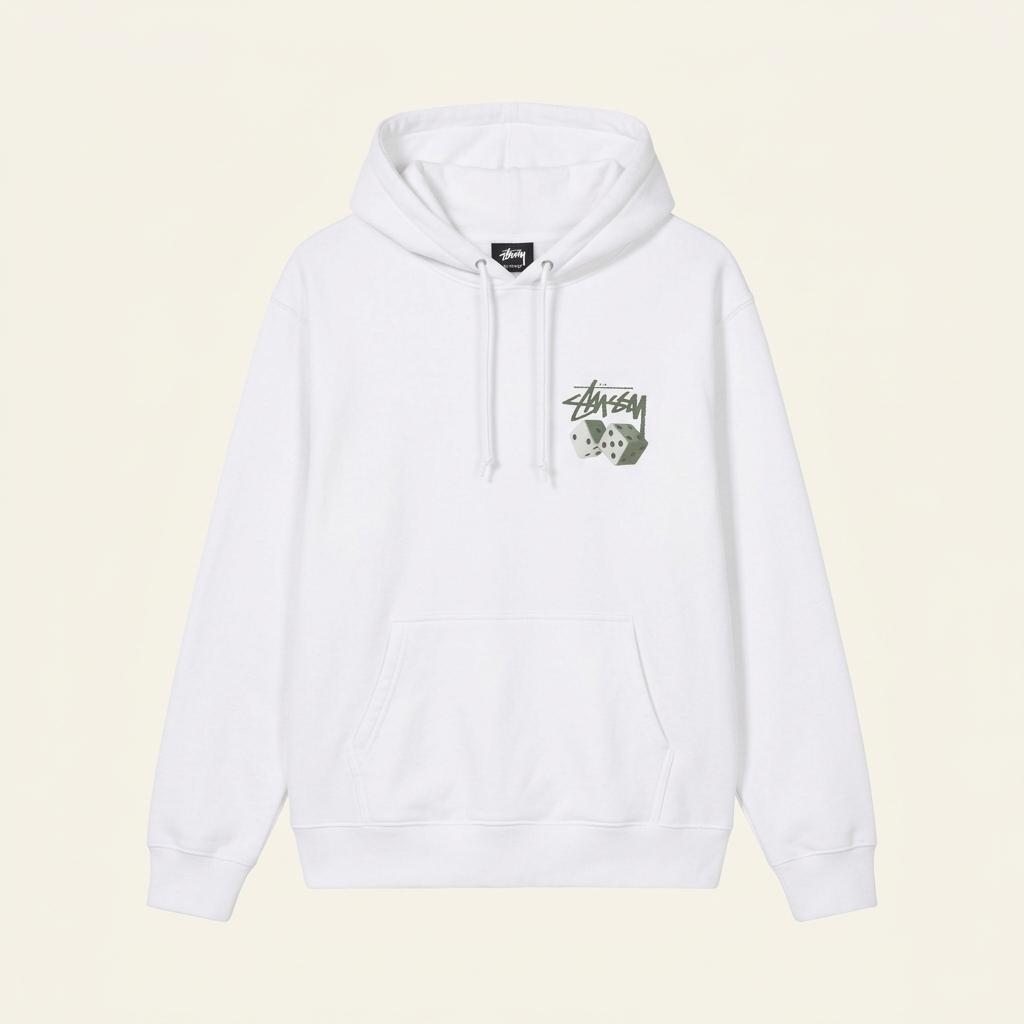 STUSSY 롤 더 다이스 풀오버 후드 화이트  L