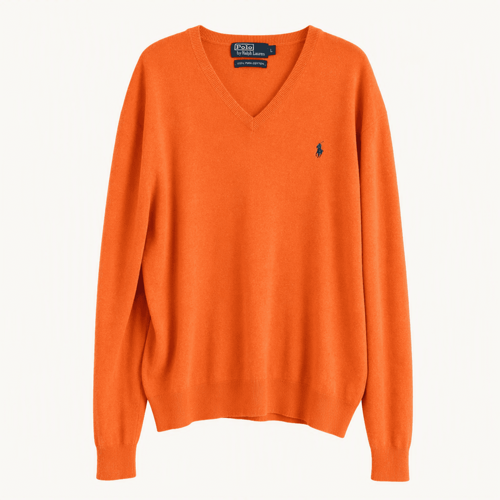 [정품 POLO] 폴로 랄프로렌 오렌지 브이넥 니트 L 착용컷