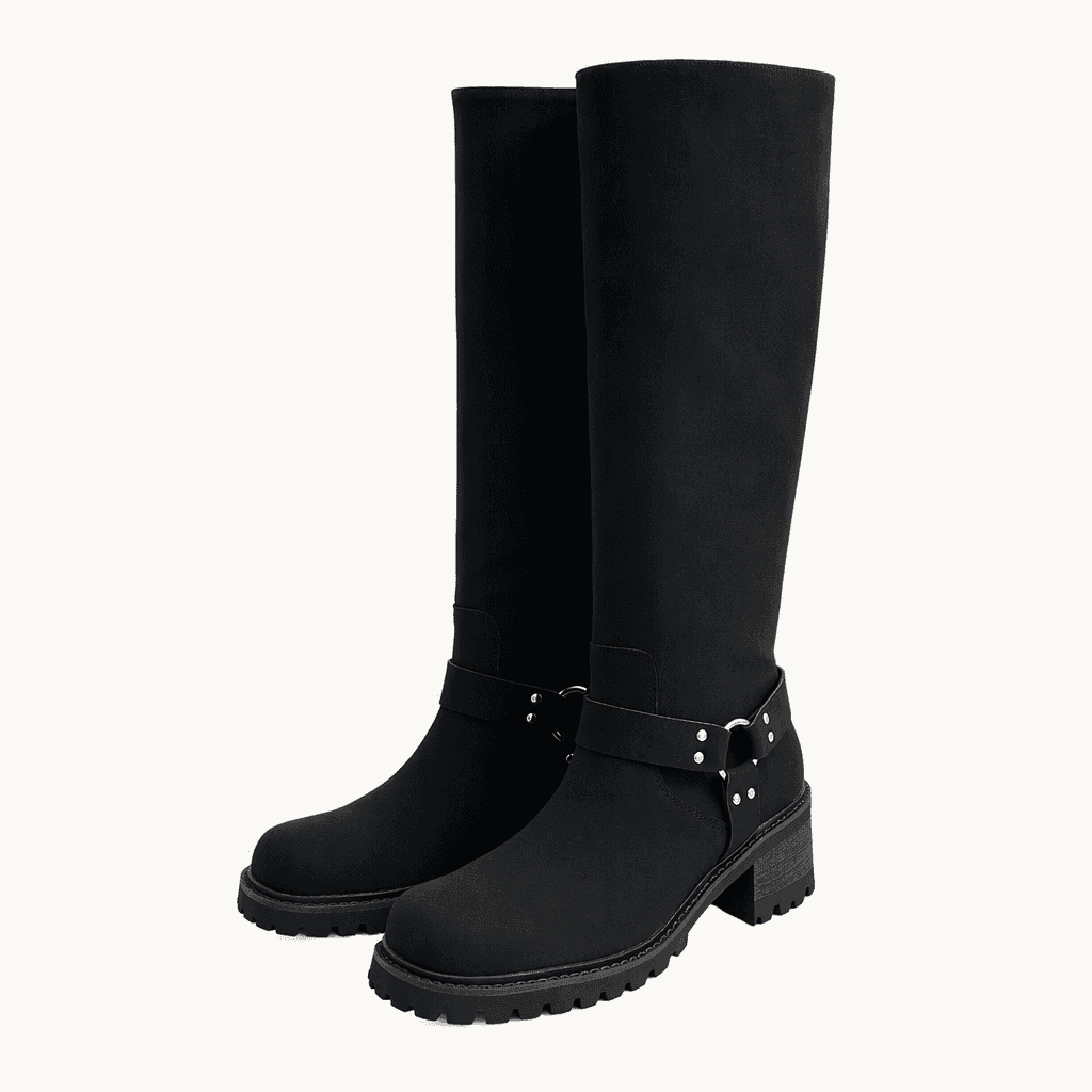 @세일 338 블랙 225-포클로어 페미닌무드 6cm 버클 쎄무 롱부츠-새상품
