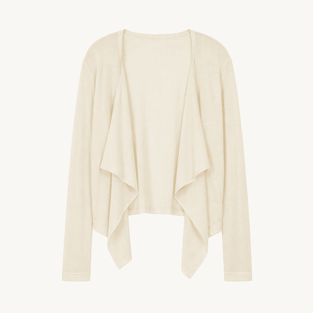 모센틱 가디건 Asymmetric drape cardigan_Natural 착용컷