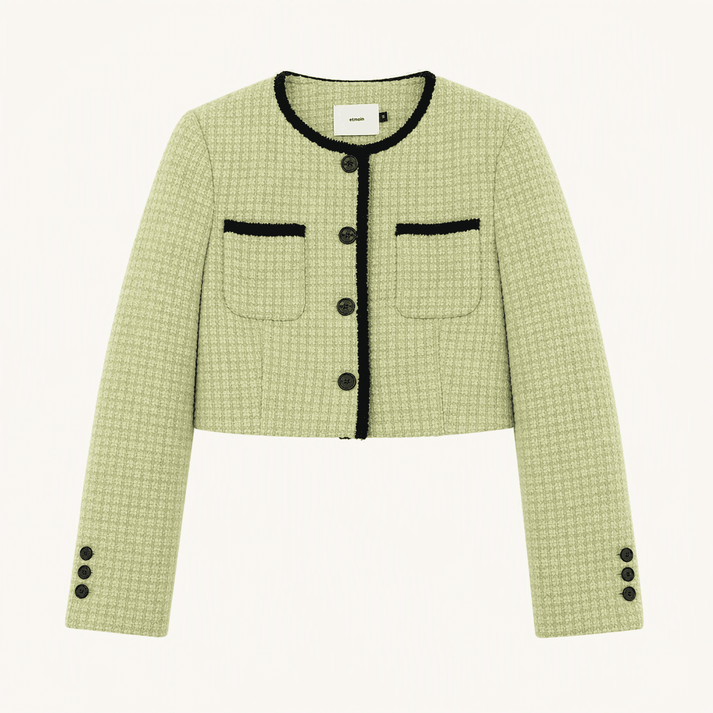 에트몽 Trimmed Tweed Jacket Light Green