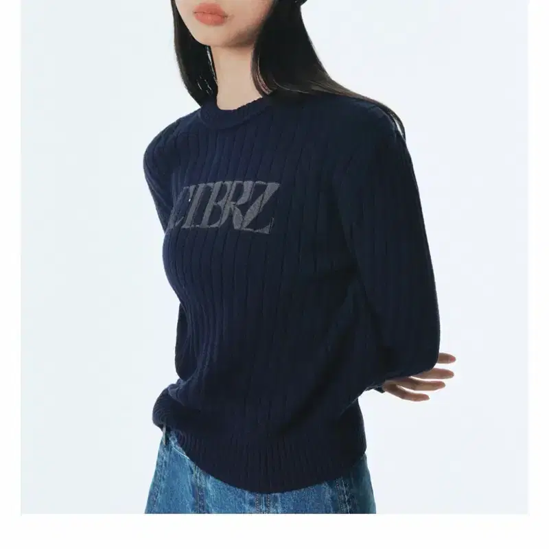 시티브리즈 에센셜 로고 니트 골지니트 네이비 2