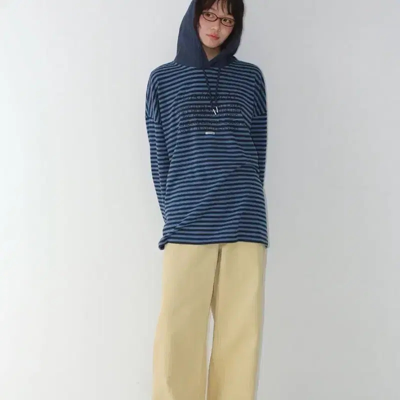 새상품) 론론 스트라이프 후드 티셔츠 네이비블루 4