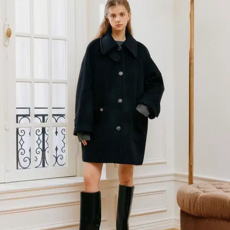 룩캐스트 MARY HALF WOOL COAT 블랙 3