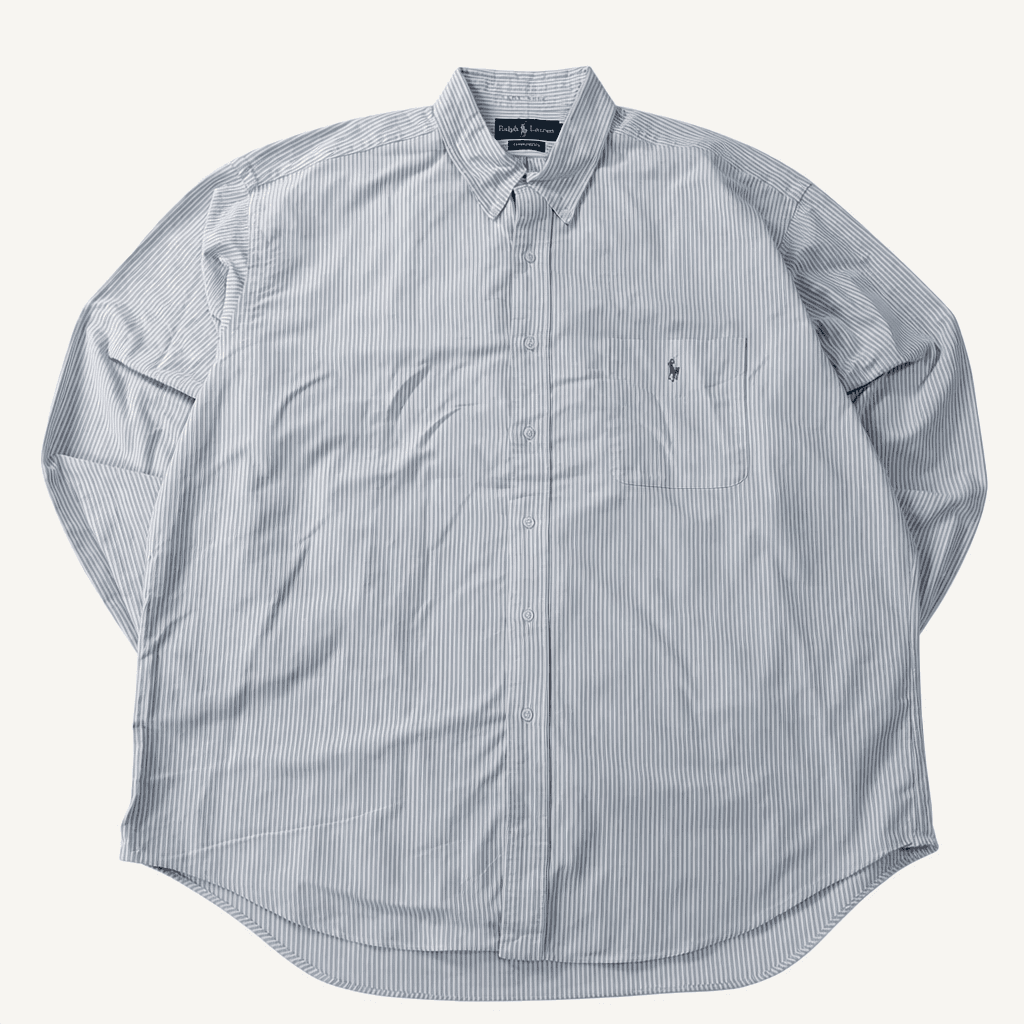 CC117 XL 폴로 빅사이즈 빅셔츠 90s 블루 스트라이프 셔츠 남방 착용컷