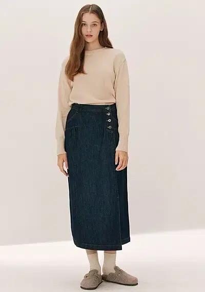 새) 코벳블랑 사선단추 데님 스커트 2